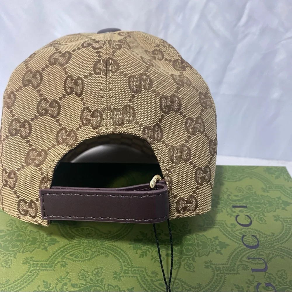 Gucci Tan GG Canvas Baseball Cap with Red-Green Web